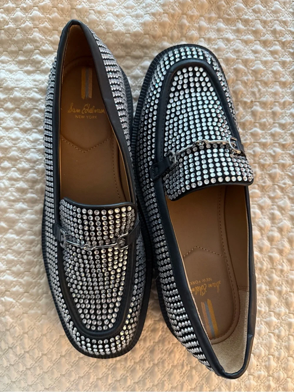 New Sam Edelman Black Crystal Loafers